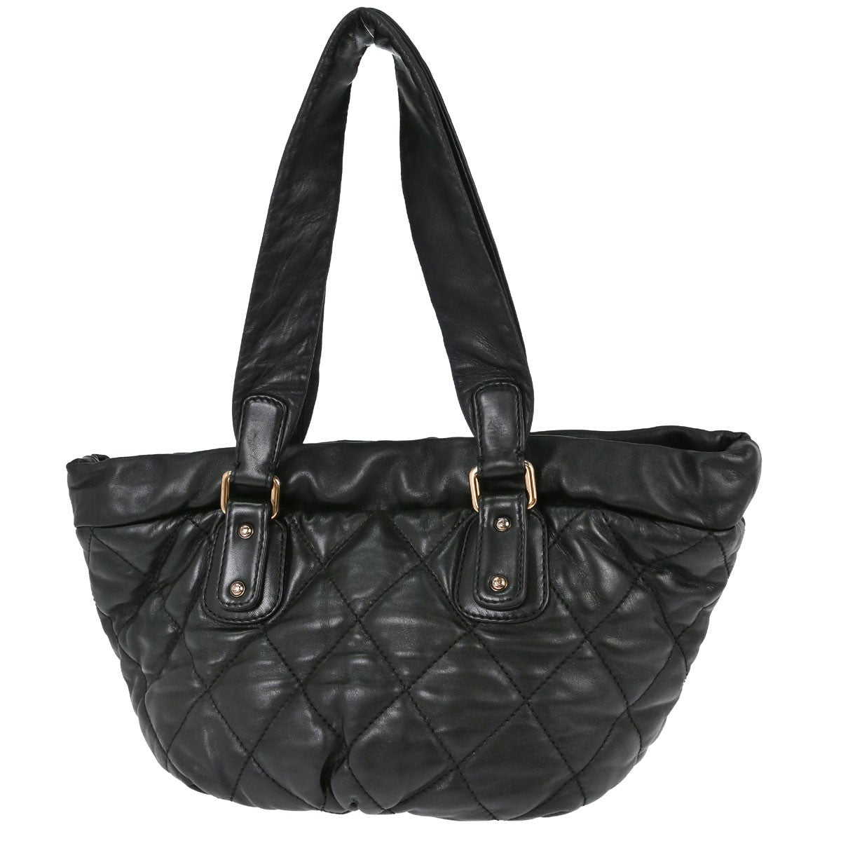 Chanel Cloudy Bundle Bowler Quilted Lambskin Black Leather Handbag (Pre-Owned)