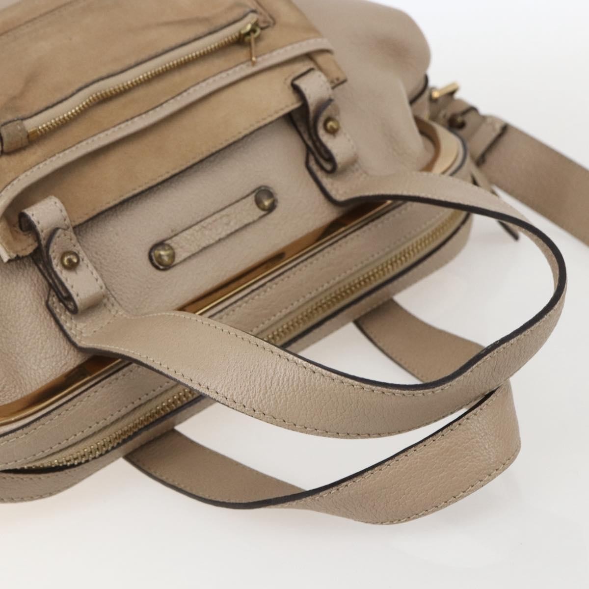 Chloe Abby Convertible Frame Satchel Leather With Suede Beige Leather Handbag (Pre-Owned)