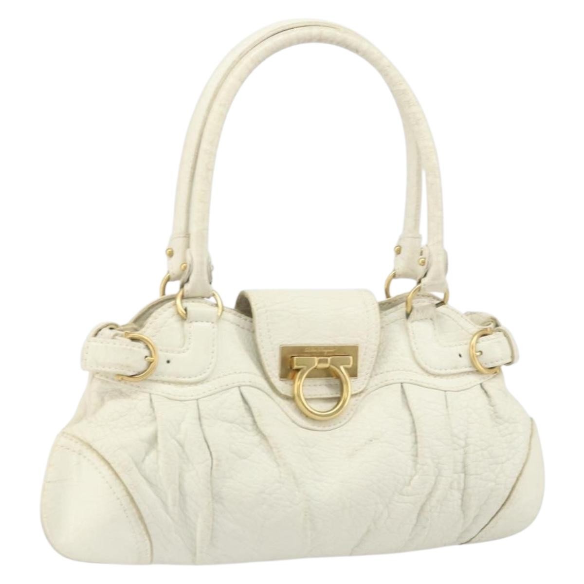 Salvatore Ferragamo Gancini Leather White Leather Handbag (Pre-Owned)