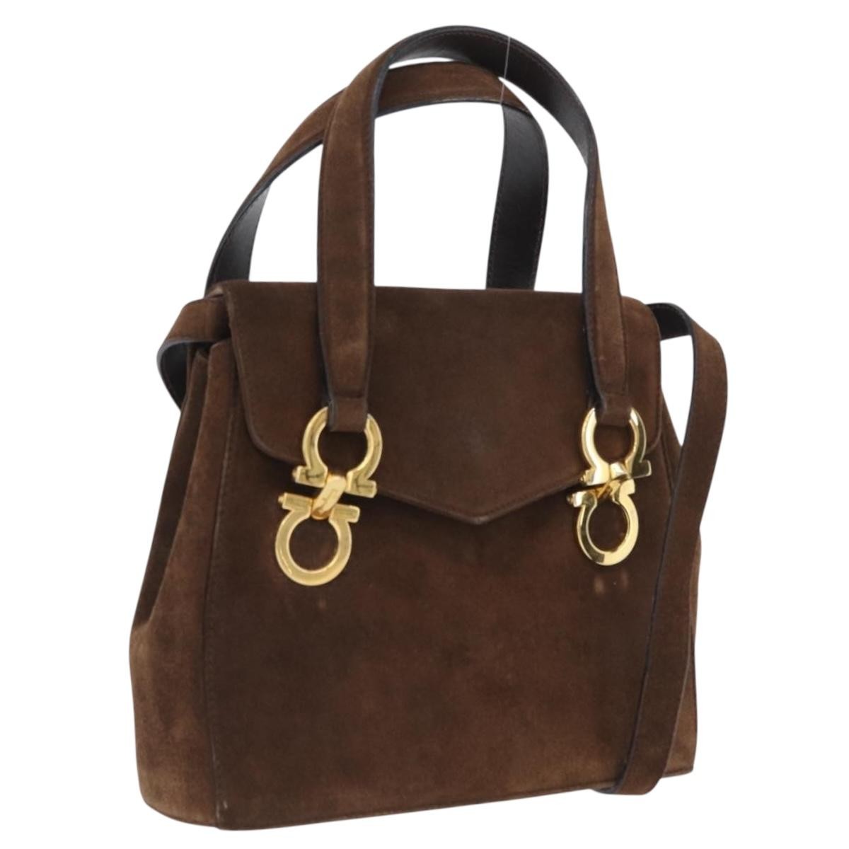 Salvatore Ferragamo Gancini Suede Brown Suede Shoulder Bag Bag (Pre-Owned)