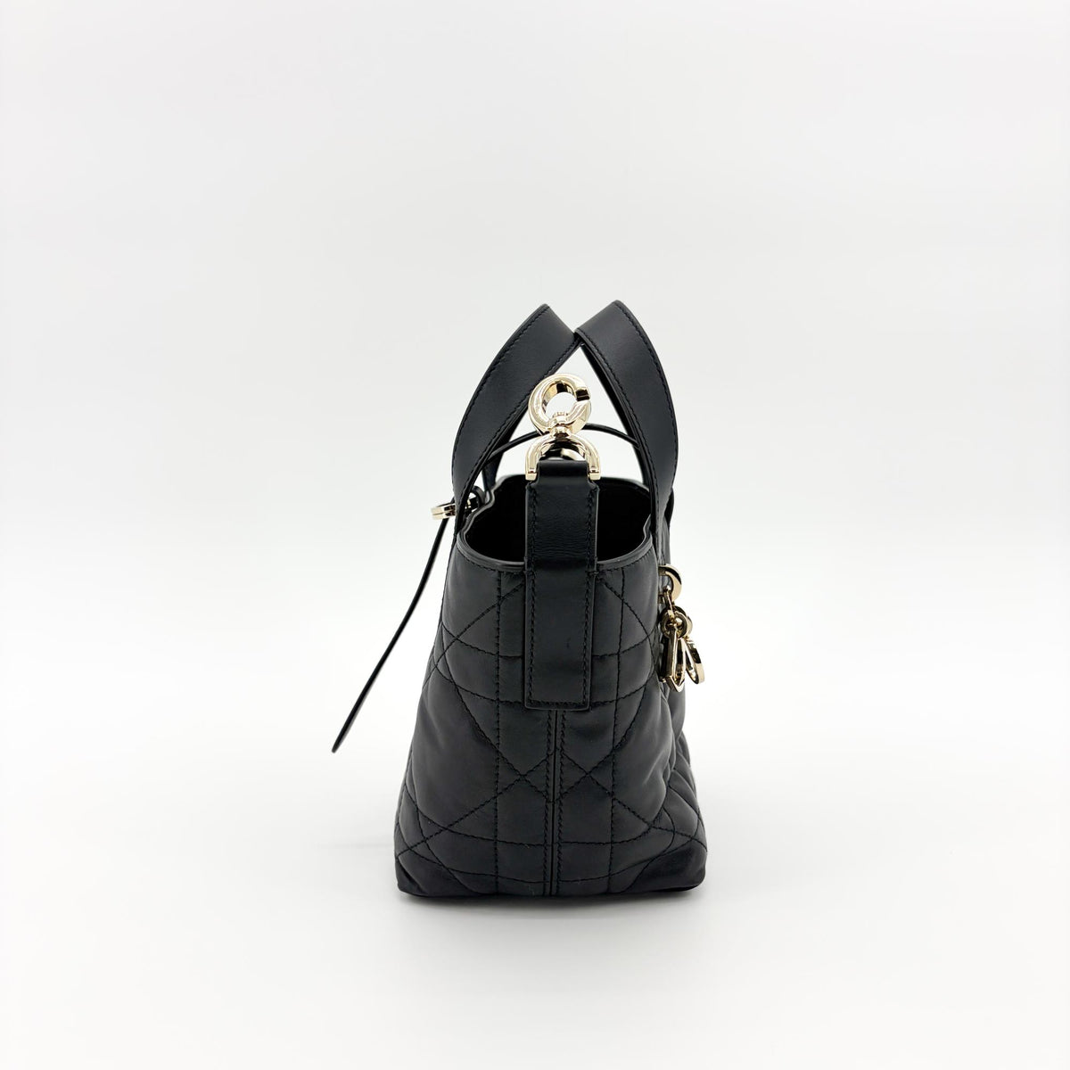 Christian Dior Toujours Vertical Macrocannage Quilt Calfskin Black Leather Tote Bag Bag (Pre-Owned)