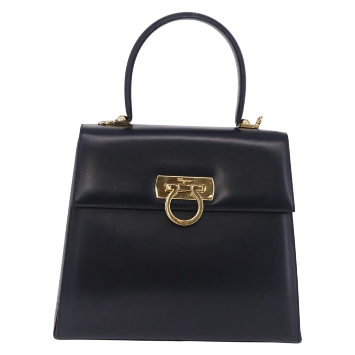 Salvatore Ferragamo Convertible Top Handle Leather Navy Leather Handbag (Pre-Owned)