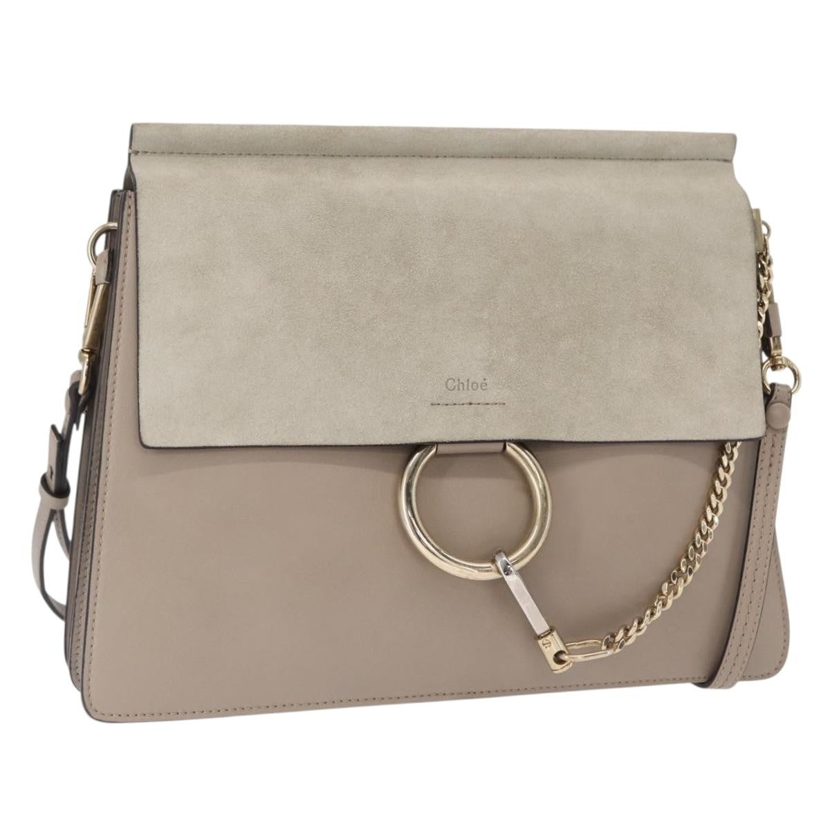 Chloe Faye Leather And Suede Beige Suede Shoulder Bag Bag (Pre-Owned)