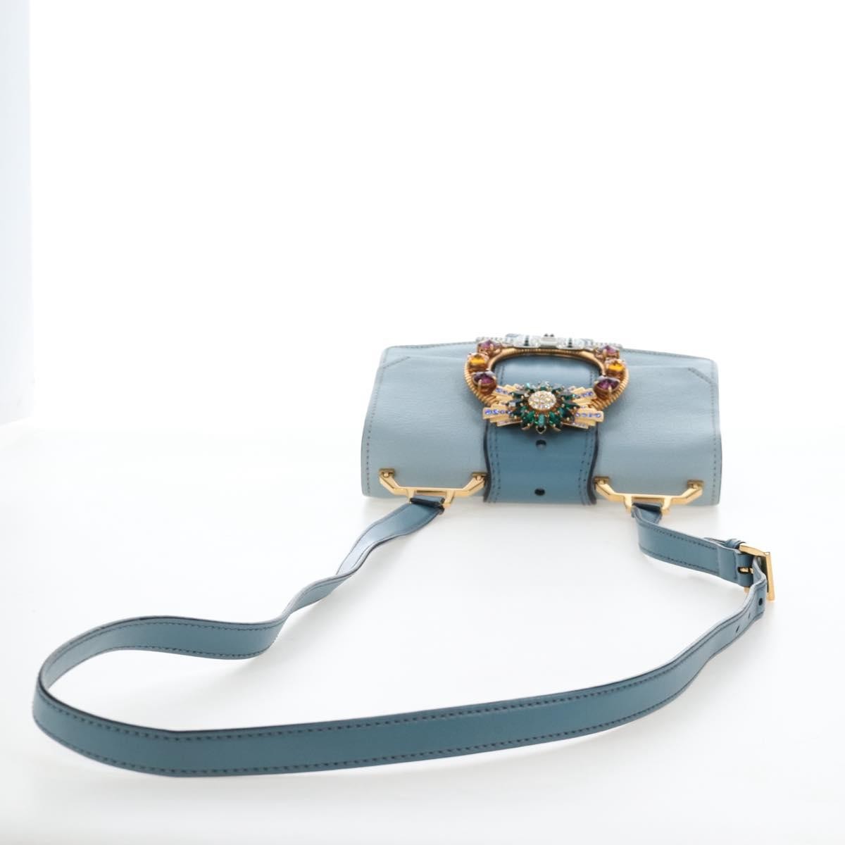 Miu Miu Madras Crystal Buckle Leather Blue Leather Shoulder Bag Bag (Pre-Owned)
