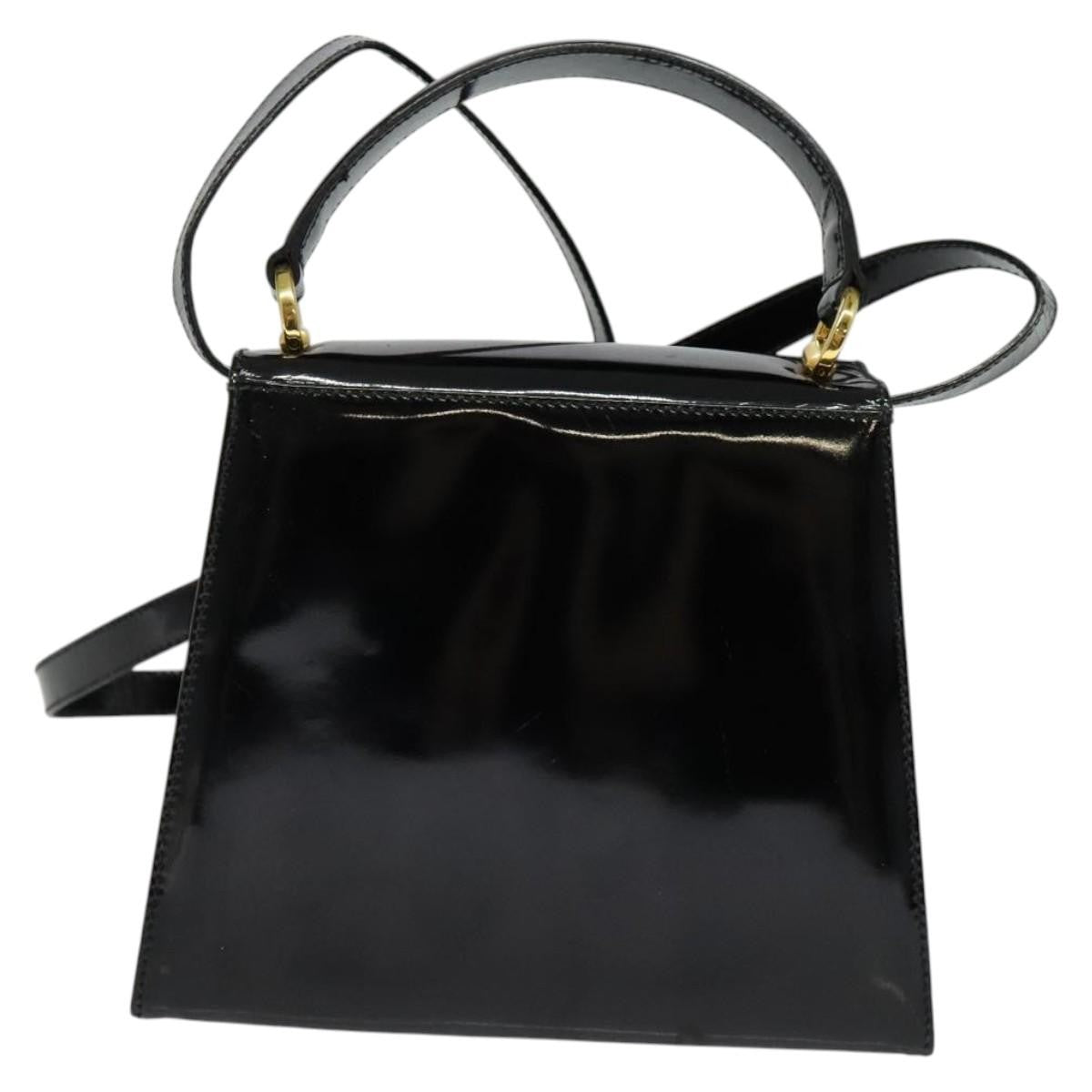 Salvatore Ferragamo Vintage Vara Bow Top Handle Leather Black Patent_Leather Handbag (Pre-Owned)
