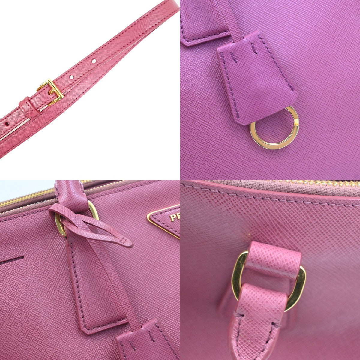 Prada Double Zip Lux Convertible Tote Saffiano Leather Pink Leather Tote Bag Bag (Pre-Owned)