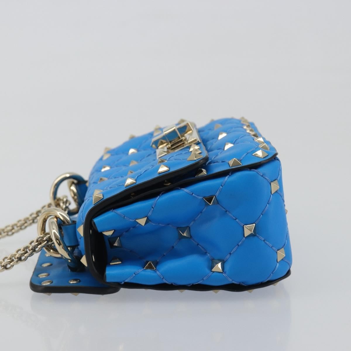 Valentino Garavani Rockstud Spike Flap Quilted Leather Blue Leather Shoulder Bag Bag (Pre-Owned)