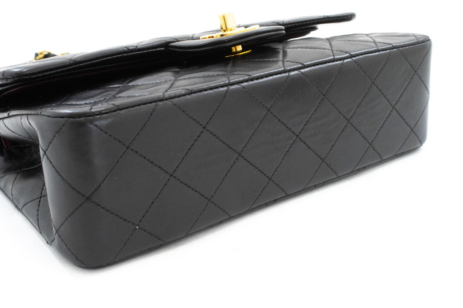 Chanel Vintage Classic Double Flap Quilted Lambskin Black Leather Shoulder Bag Bag (Pre-Owned)