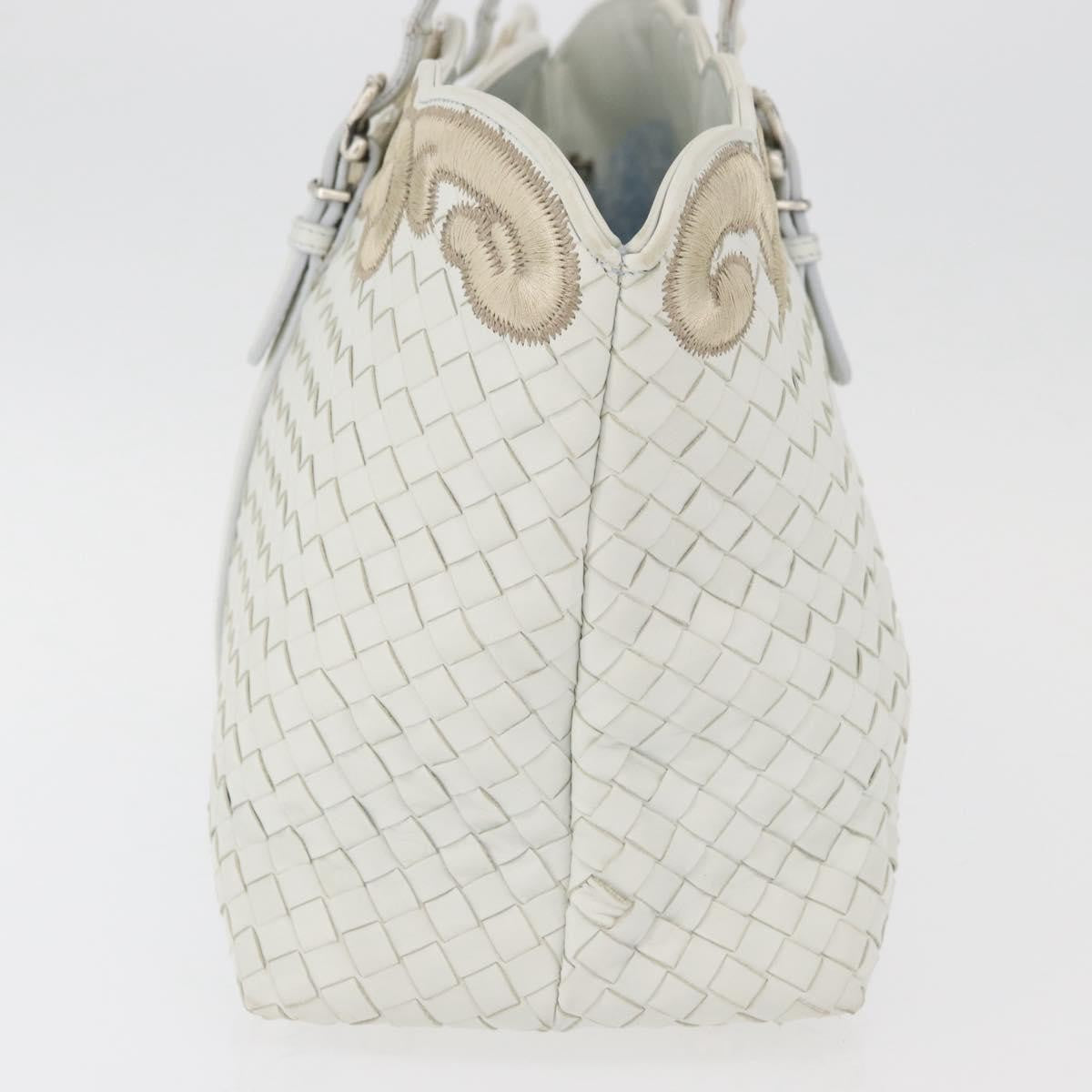 Bottega Veneta Belted Cabas Tote Intrecciato Nappa With Stitched Detail White Leather Tote Bag Bag (Pre-Owned)