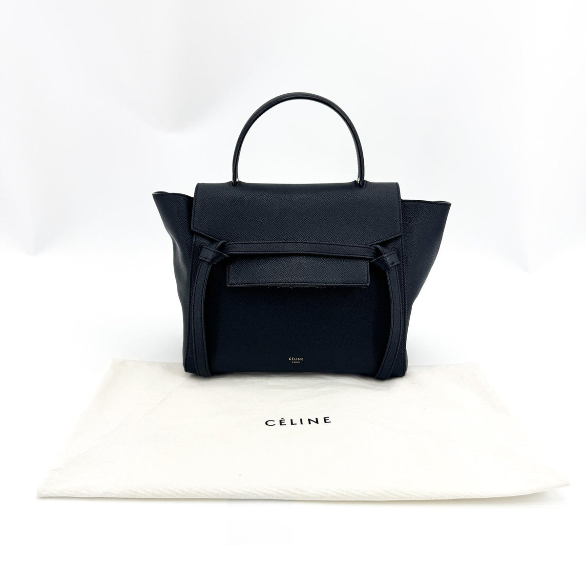 Celine Belt Calfskin Black Leather Handbag (Pre-Owned)