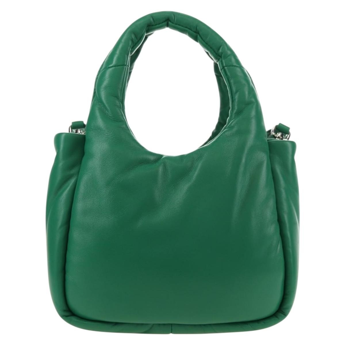 Prada Padded Soft Tote Leather Green Leather Handbag (Pre-Owned)