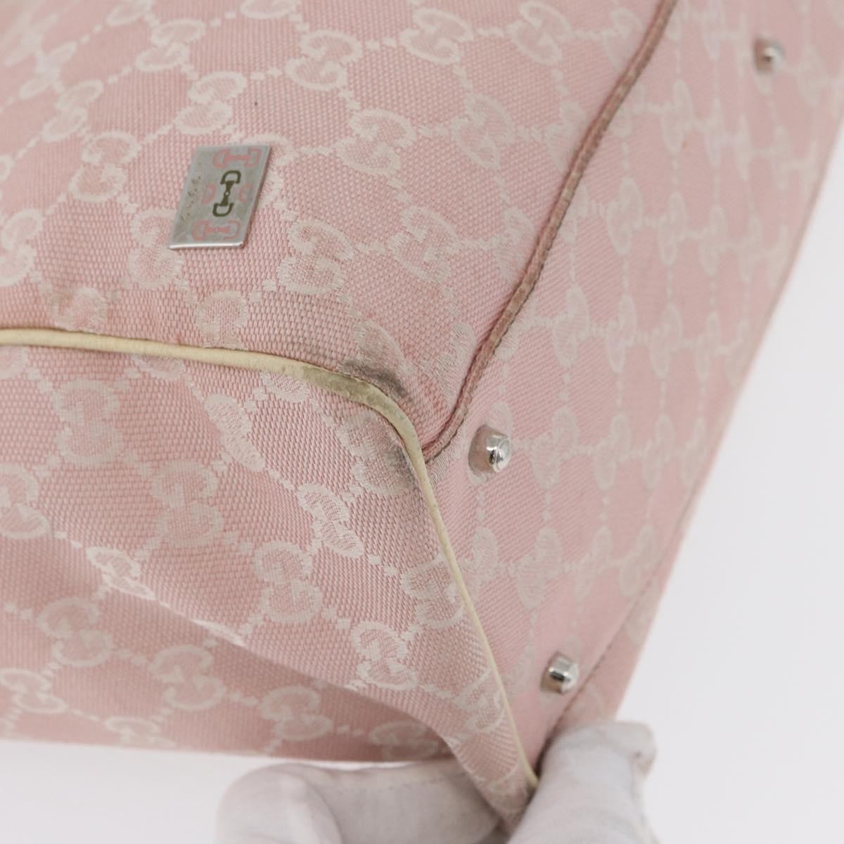 Gucci Web Handle Buckle Tote Gg Canvas And Leather Pink Canvas Tote Bag Bag (Pre-Owned)