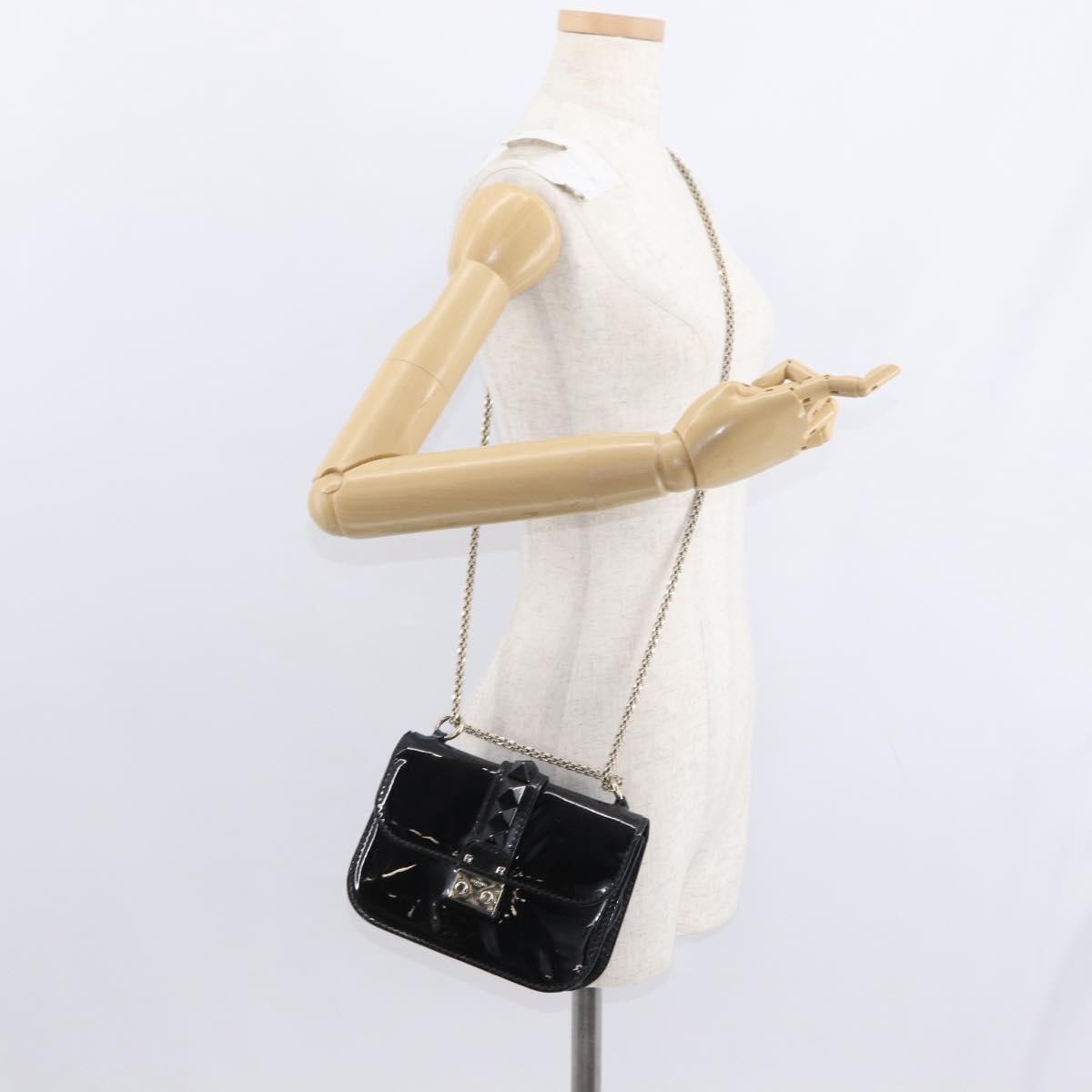 Valentino Garavani Glam Lock Patent Black Patent_Leather Shoulder Bag Bag (Pre-Owned)
