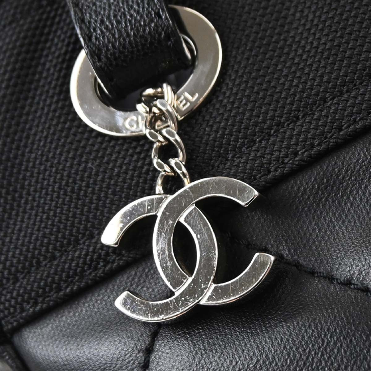 Chanel Biarritz Tote Quilted Coated Canvas Black Canvas Tote Bag Bag (Pre-Owned)