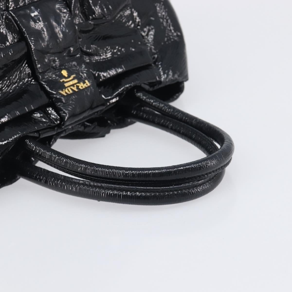 Prada Bow Top Handle Patent Leather Black Patent_Leather Handbag (Pre-Owned)