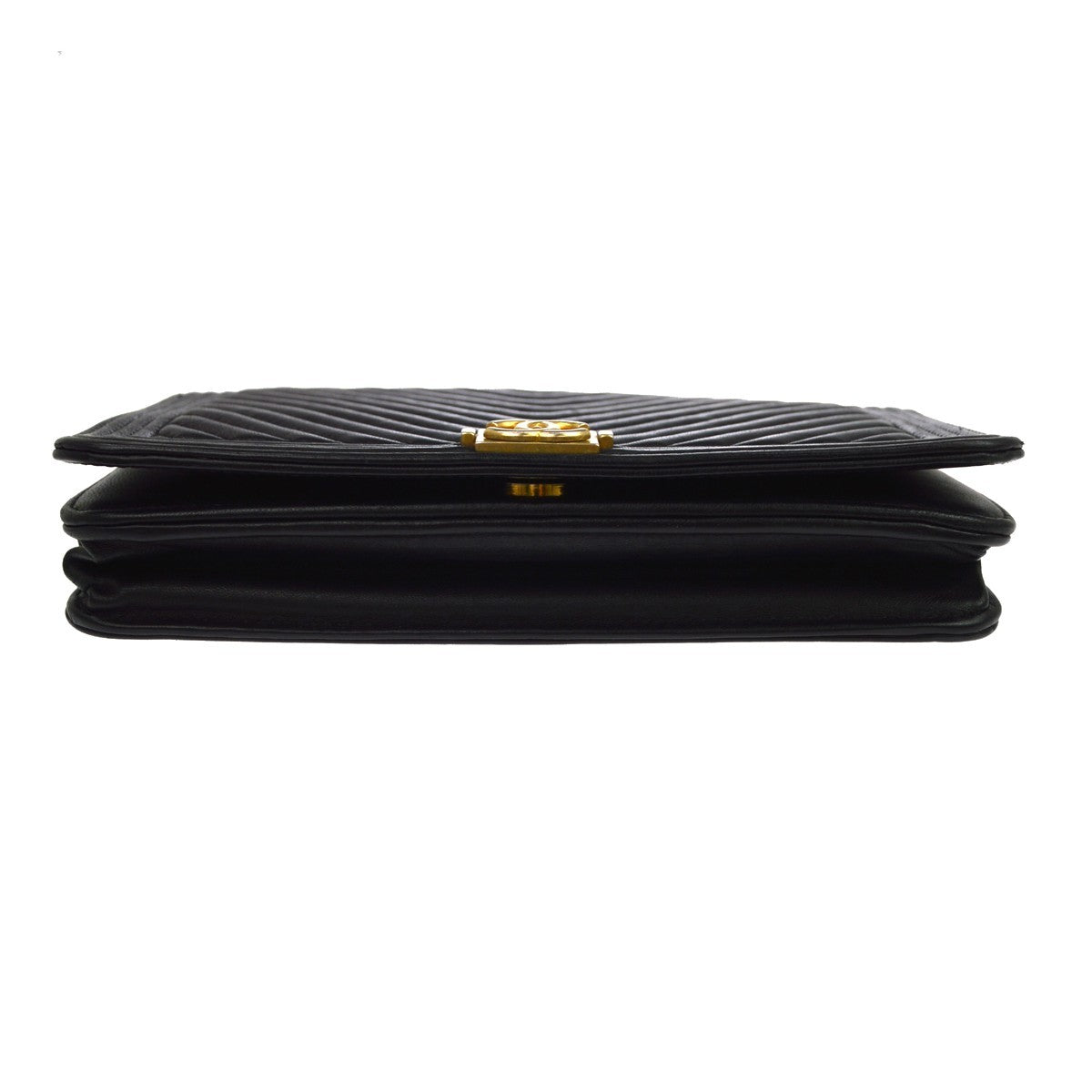 Chanel Boy Wallet On Chain Chevron Lambskin Black Leather Shoulder Bag Bag (Pre-Owned)