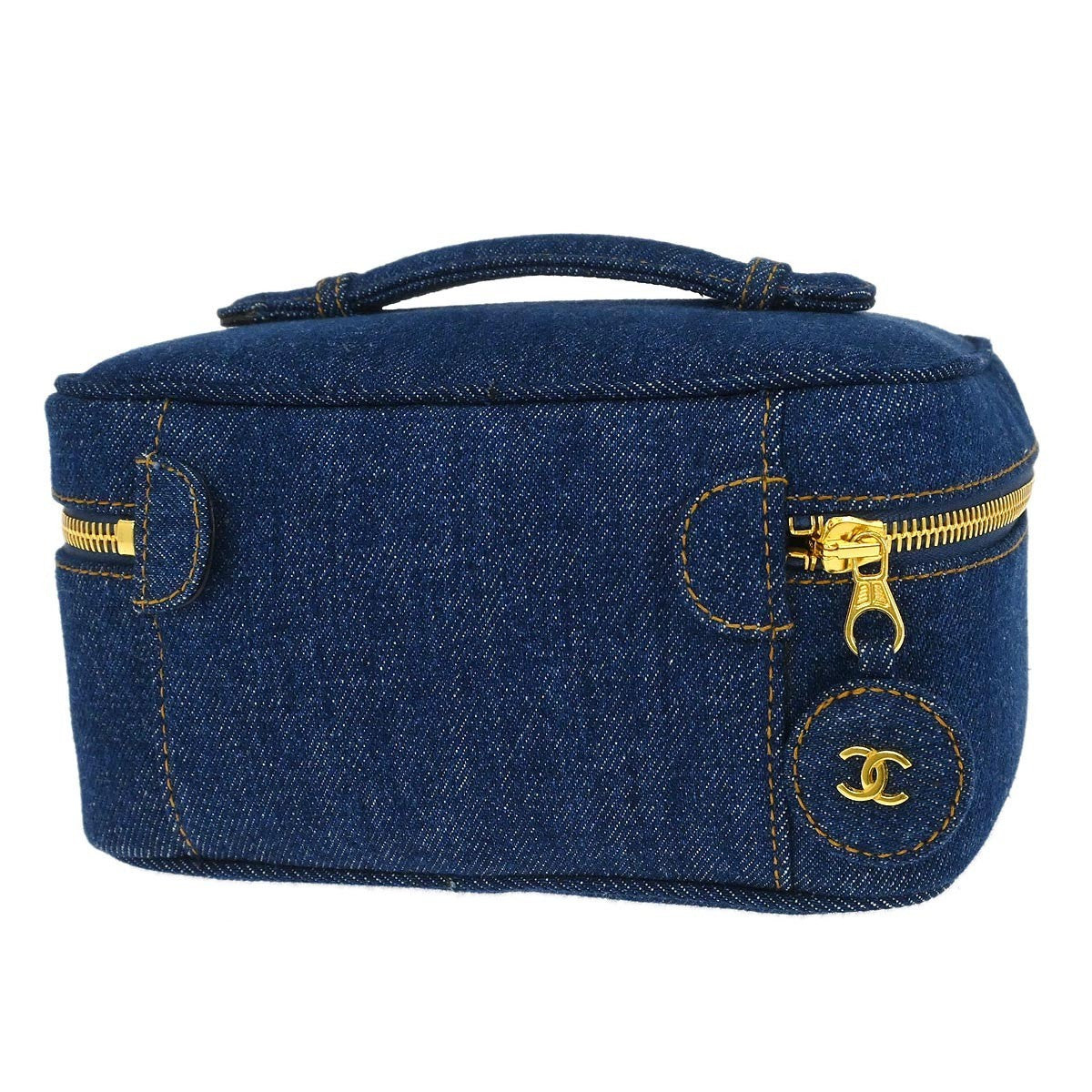 Chanel Vintage Timeless Cosmetic Case Denim Blue Denim_Jeans Handbag (Pre-Owned)
