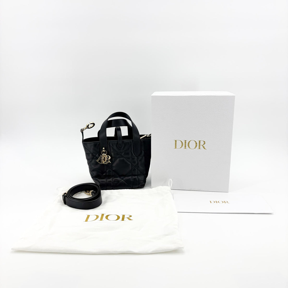 Christian Dior Toujours Vertical Macrocannage Quilt Calfskin Black Leather Tote Bag Bag (Pre-Owned)