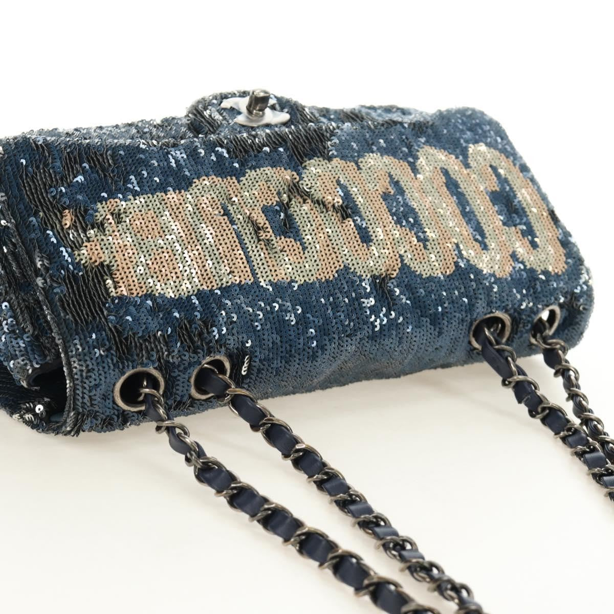 Chanel Coco Cuba Flap Sequins Blue Canvas Shoulder Bag Bag (Pre-Owned)