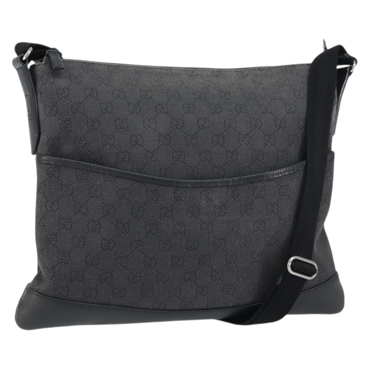 Gucci Zip Messenger Gg Canvas With Perforated Leather Black Canvas Shoulder Bag Bag (Pre-Owned)