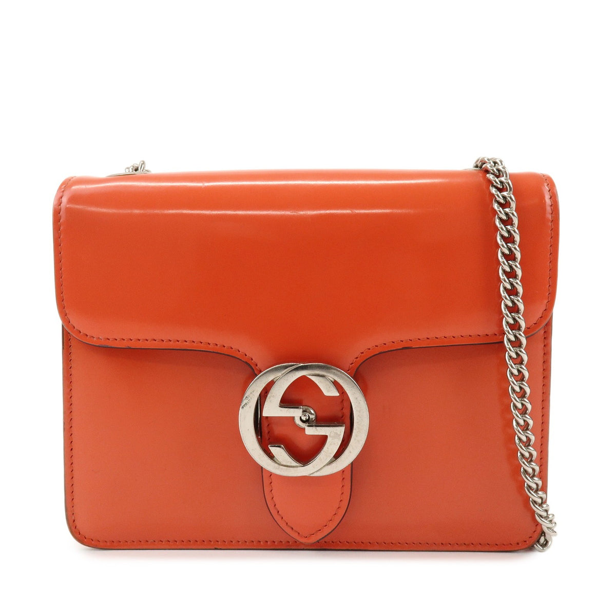 Gucci Interlocking Patent Orange Patent_Leather Shoulder Bag Bag (Pre-Owned)