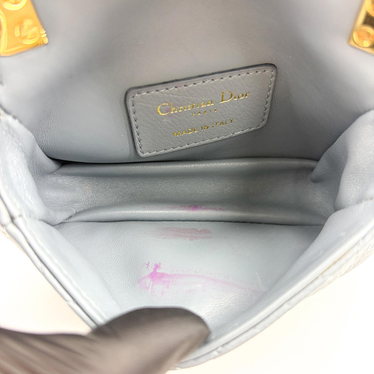 Christian Dior Caro Cannage Quilt Calfskin Gray Leather Handbag (Pre-Owned)