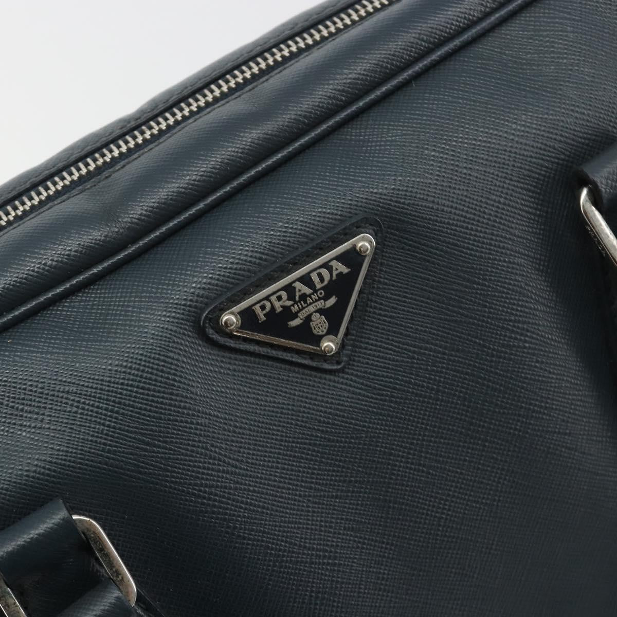 Prada Zip Around Saffiano Leather Navy Leather Briefcase Bag (Pre-Owned)