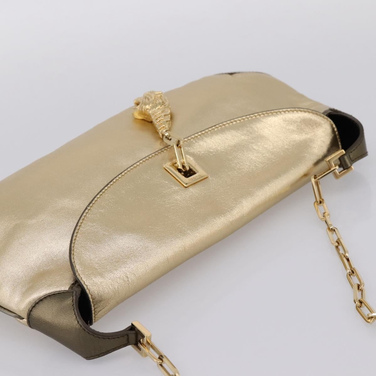 Gucci Tiger Charm Leather Gold Leather Shoulder Bag Bag (Pre-Owned)