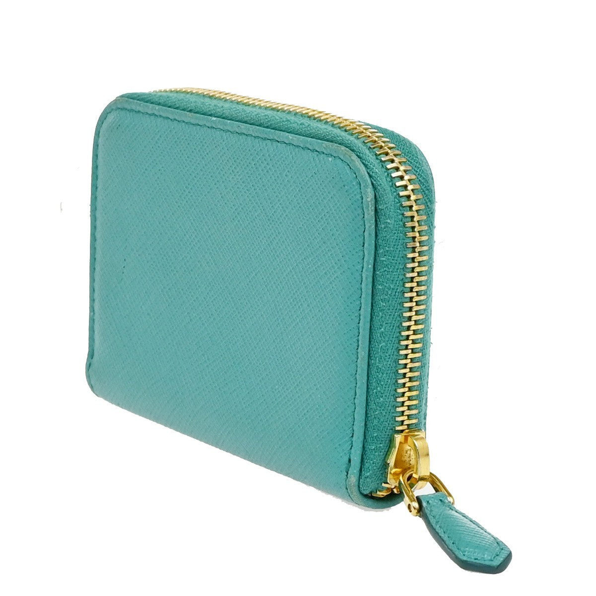 Prada Zip Around Saffiano Leather Blue Leather Wallets Accessory (Pre-Owned)
