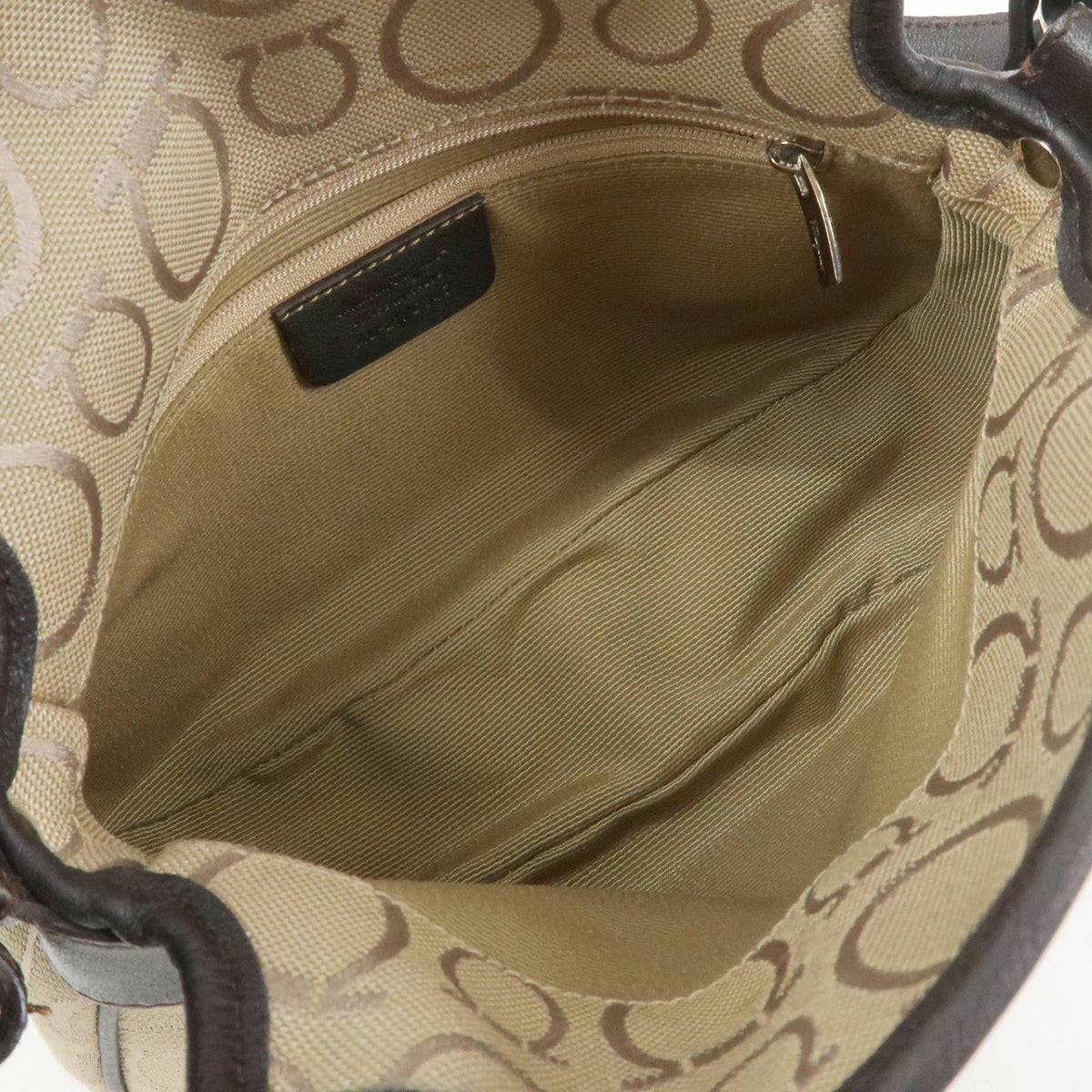 Salvatore Ferragamo Gancini Handle Leather Beige Canvas Tote Bag Bag (Pre-Owned)
