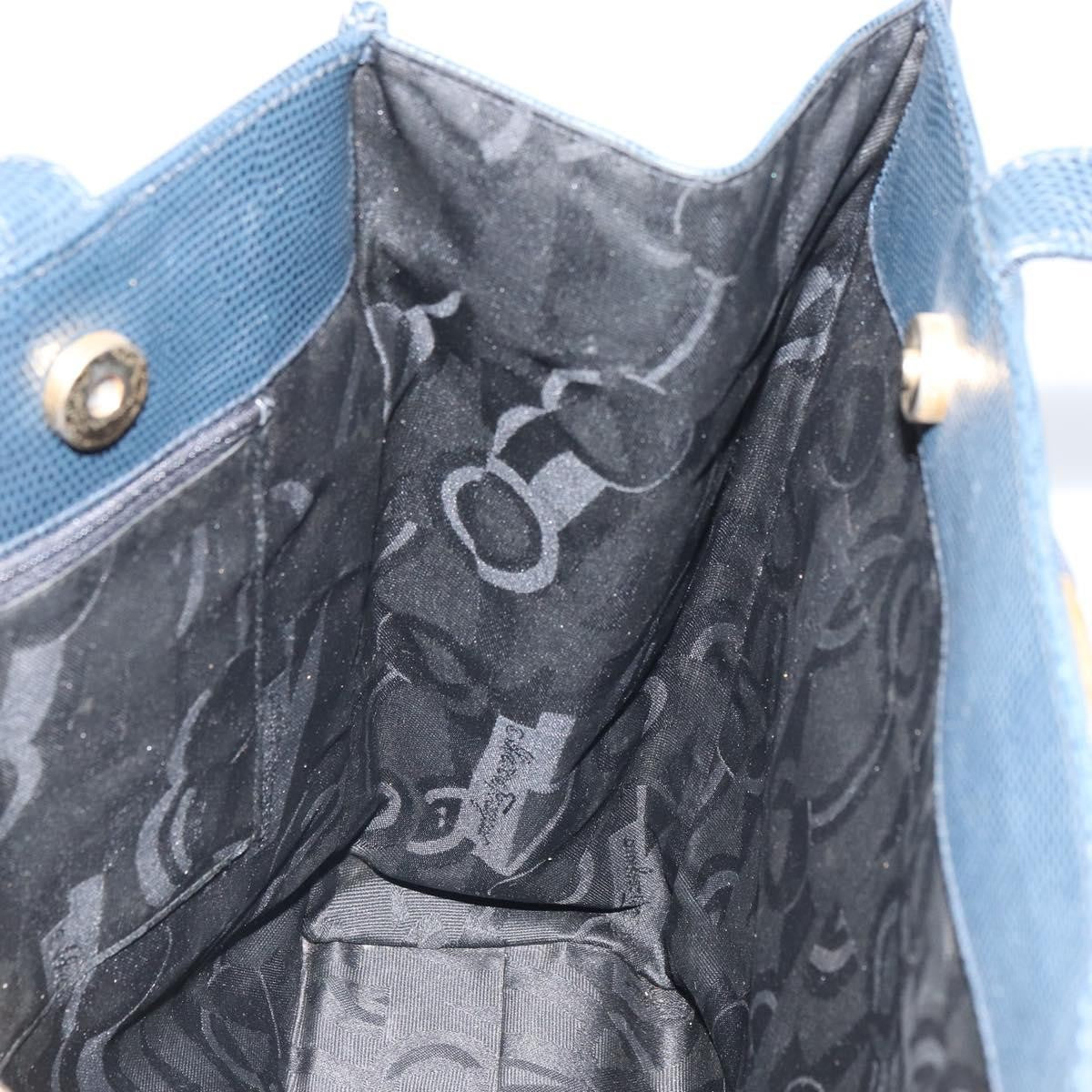 Salvatore Ferragamo Vala Tote Leather Blue Leather Tote Bag Bag (Pre-Owned)