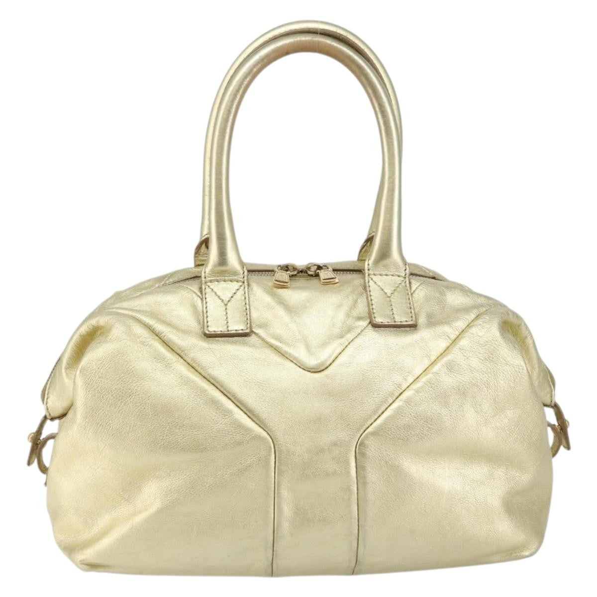 Saint Laurent Easy Y Suede With Fox Fur Gold Leather Bag (Pre-Owned)