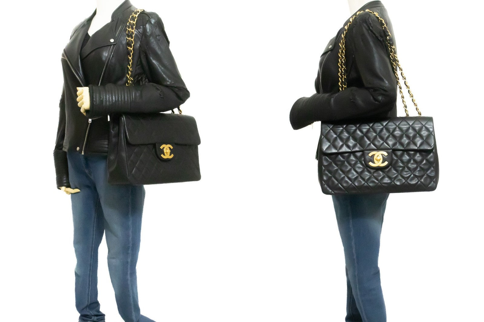 Chanel Classic Flap Lambskin Black Leather Crossbody Bag Bag (Pre-Owned)