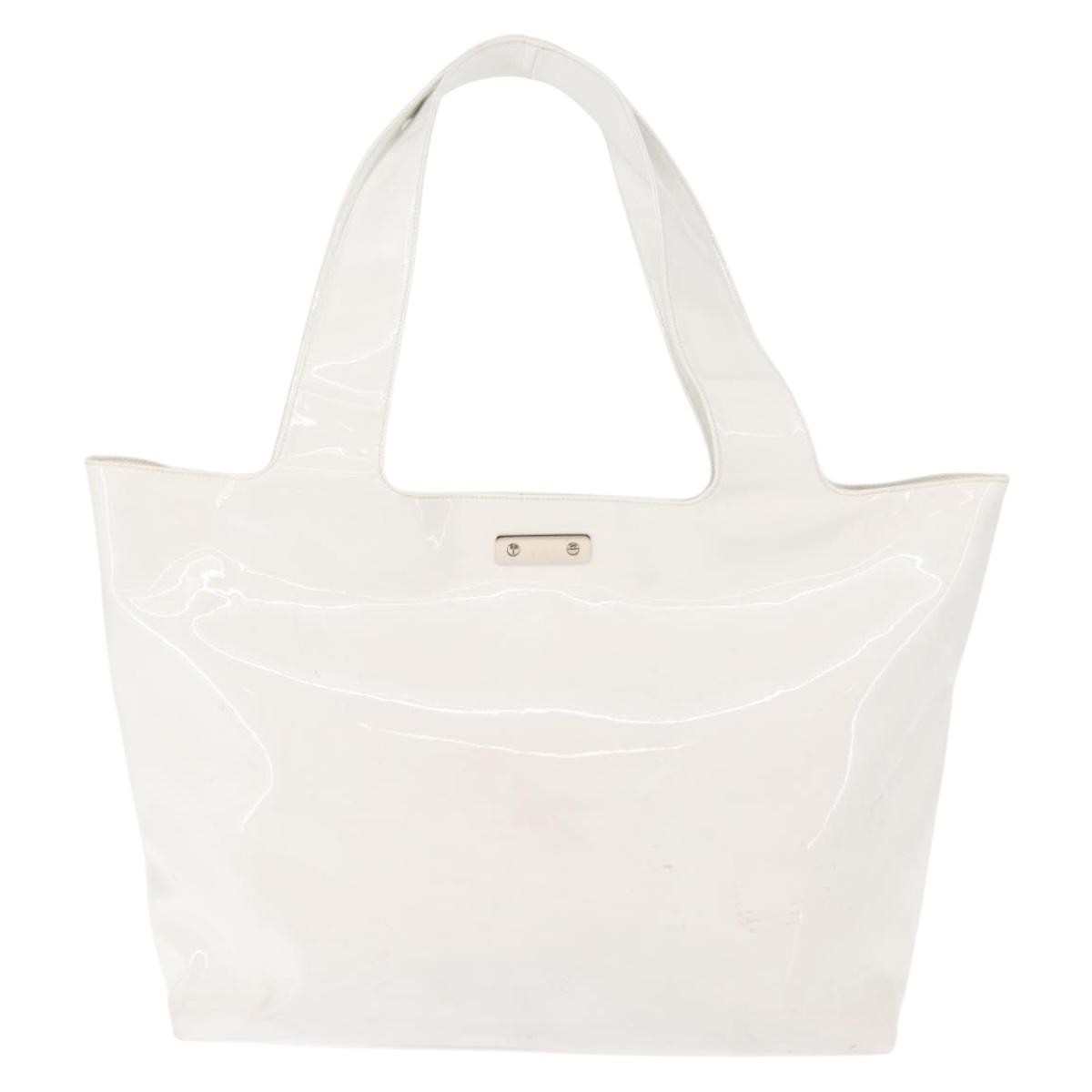 Salvatore Ferragamo Gancini Tote Patent Leather White Patent_Leather Tote Bag Bag (Pre-Owned)