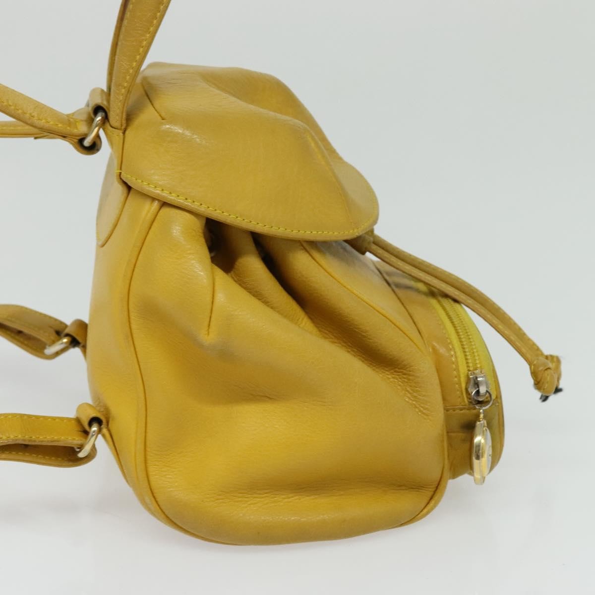 Christian Dior Vintage Flap Leather Yellow Leather Backpack Bag (Pre-Owned)