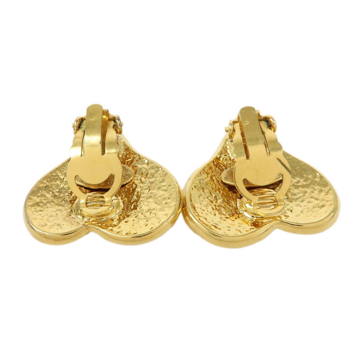 Chanel Vintage Cc Heart Clip-On Metal Gold Gold_Plated Earrings Jewelry (Pre-Owned)