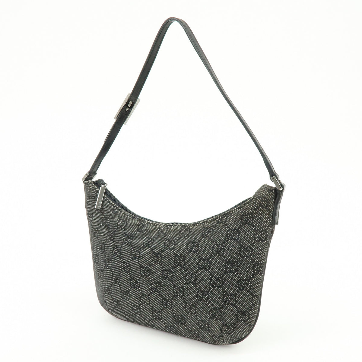 Gucci Horsebit Slim Gg Denim With Leather Black Leather Shoulder Bag Bag (Pre-Owned)