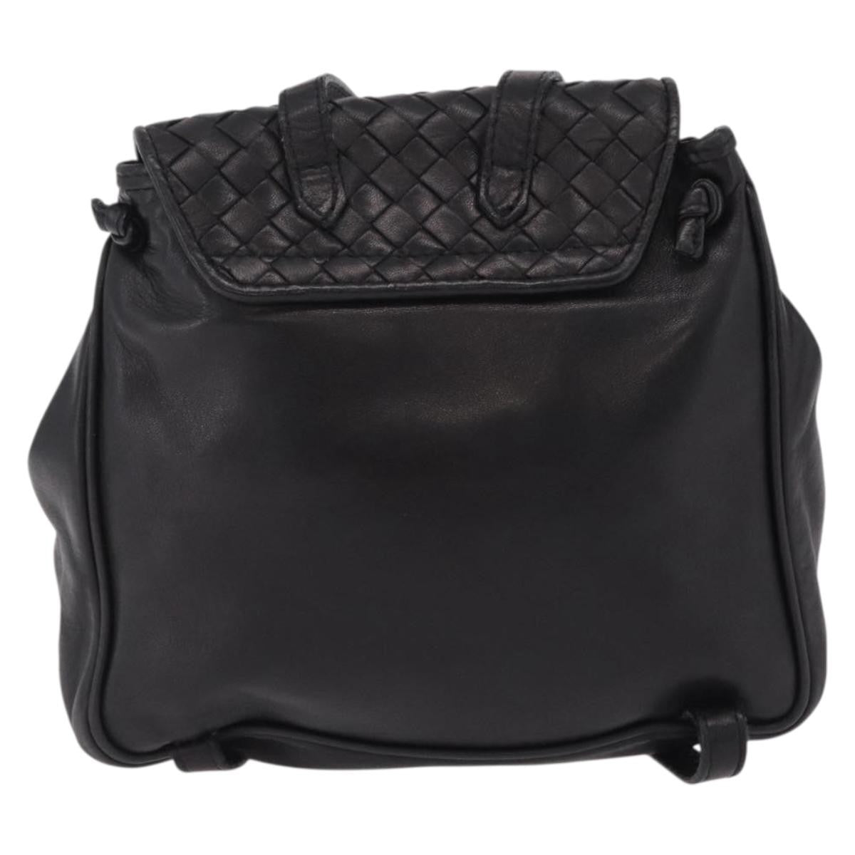 Bottega Veneta Backpack Leather With Intrecciato Black Leather Backpack Bag (Pre-Owned)