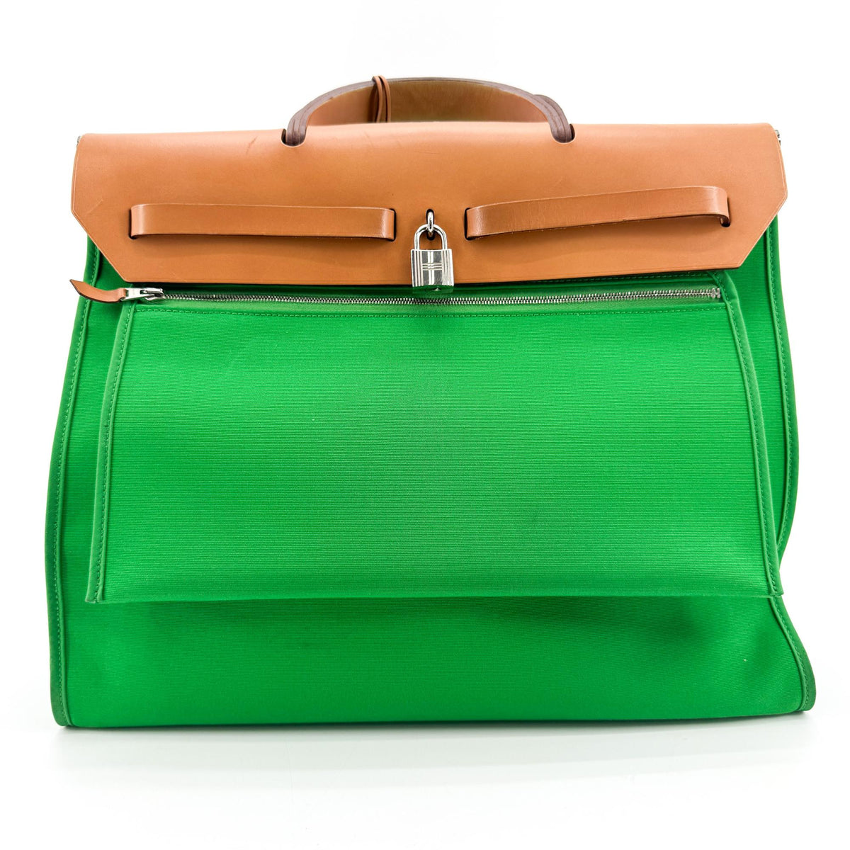 Hermes Herbag Toile And Leather Green Canvas Shoulder Bag Bag (Pre-Owned)