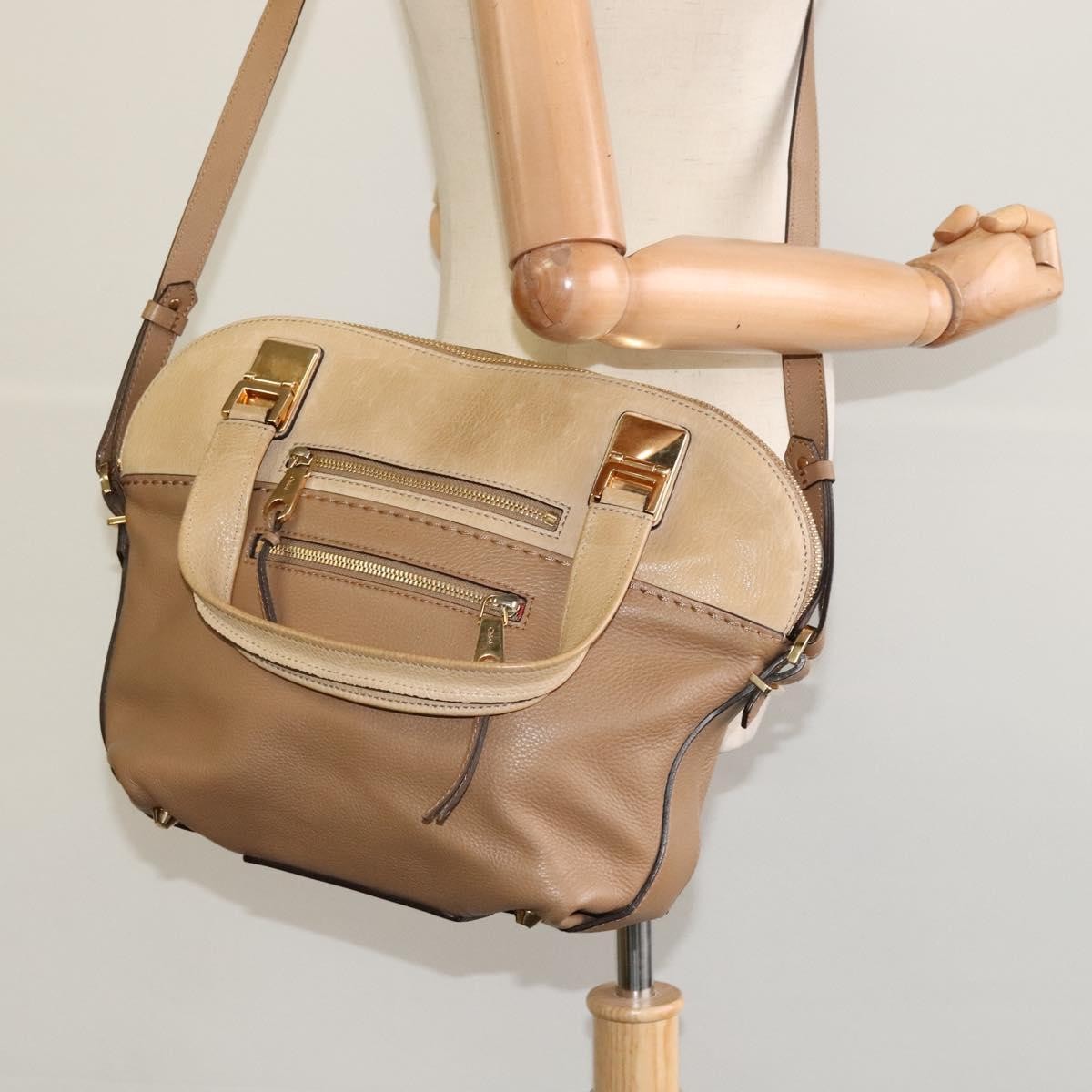 Chloe Angie Tote Leather Brown Leather Tote Bag Bag (Pre-Owned)