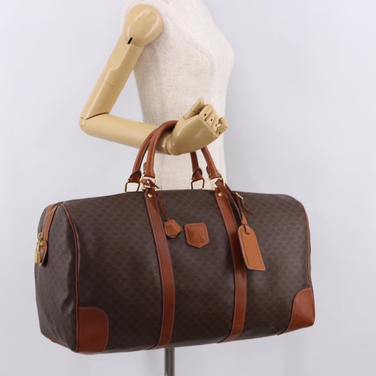 Celine Vintage Duffle Macadam Coated Canvas Brown Canvas Handbag (Pre-Owned)