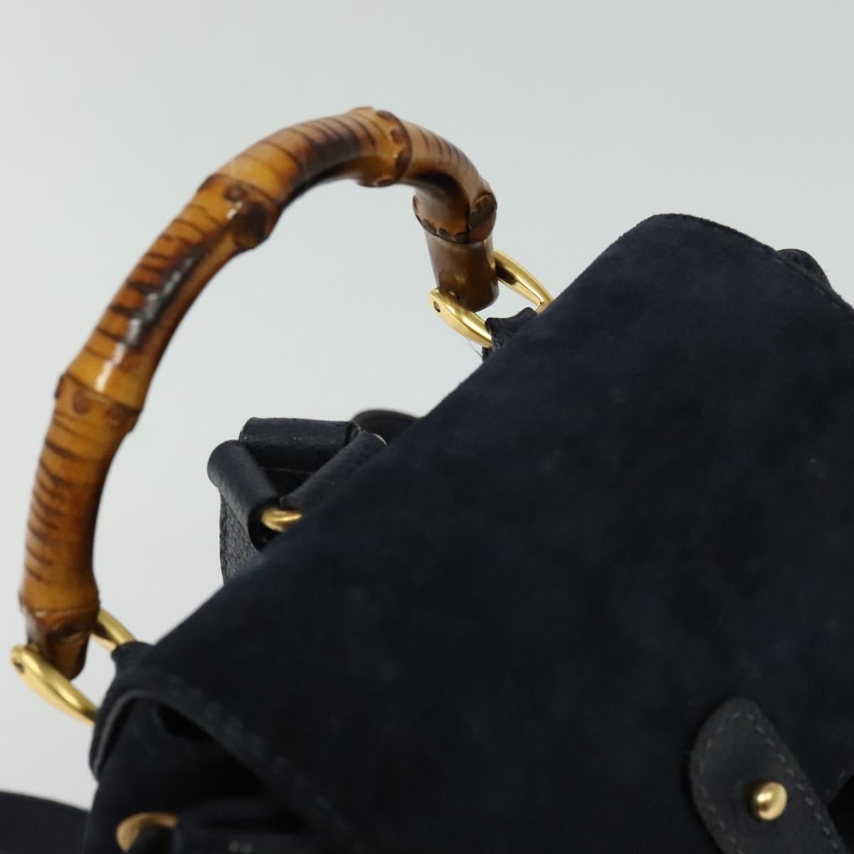 Gucci Gucci Bamboo Daim Navy Suede Backpack Bag (Pre-Owned)