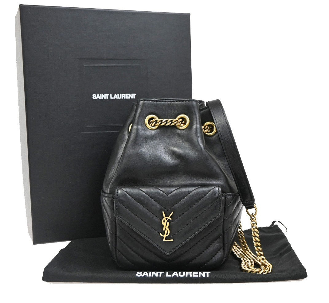 Saint Laurent Joe Bucket Matelasse Chevron Leather Black Leather Handbag (Pre-Owned)