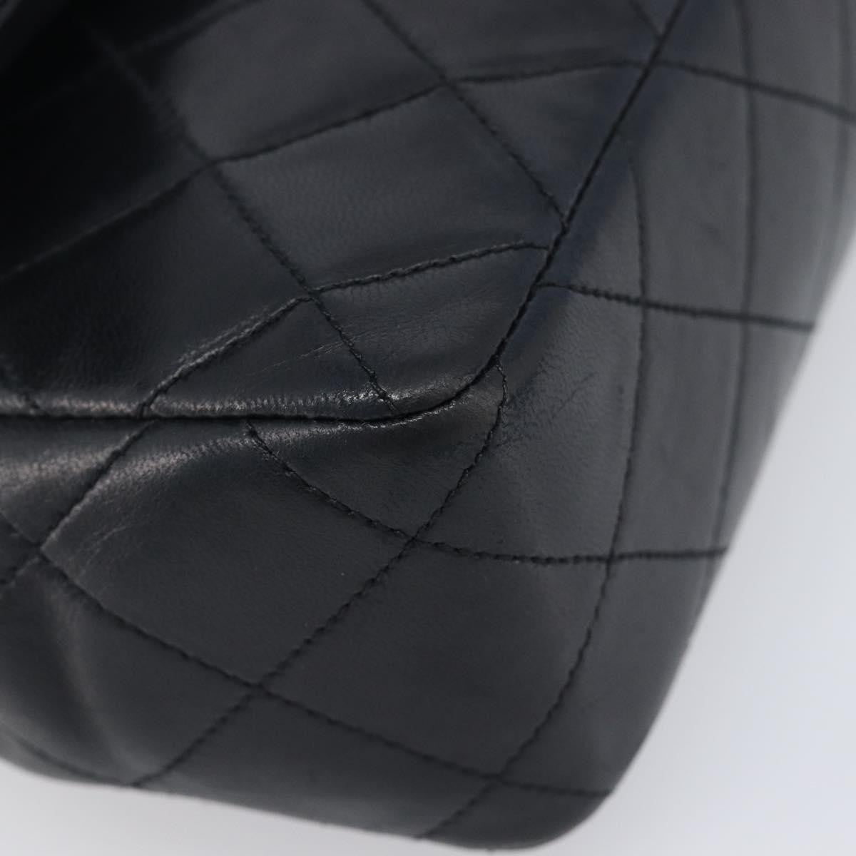 Chanel Vintage Classic Double Flap Quilted Lambskin Black Leather Shoulder Bag Bag (Pre-Owned)