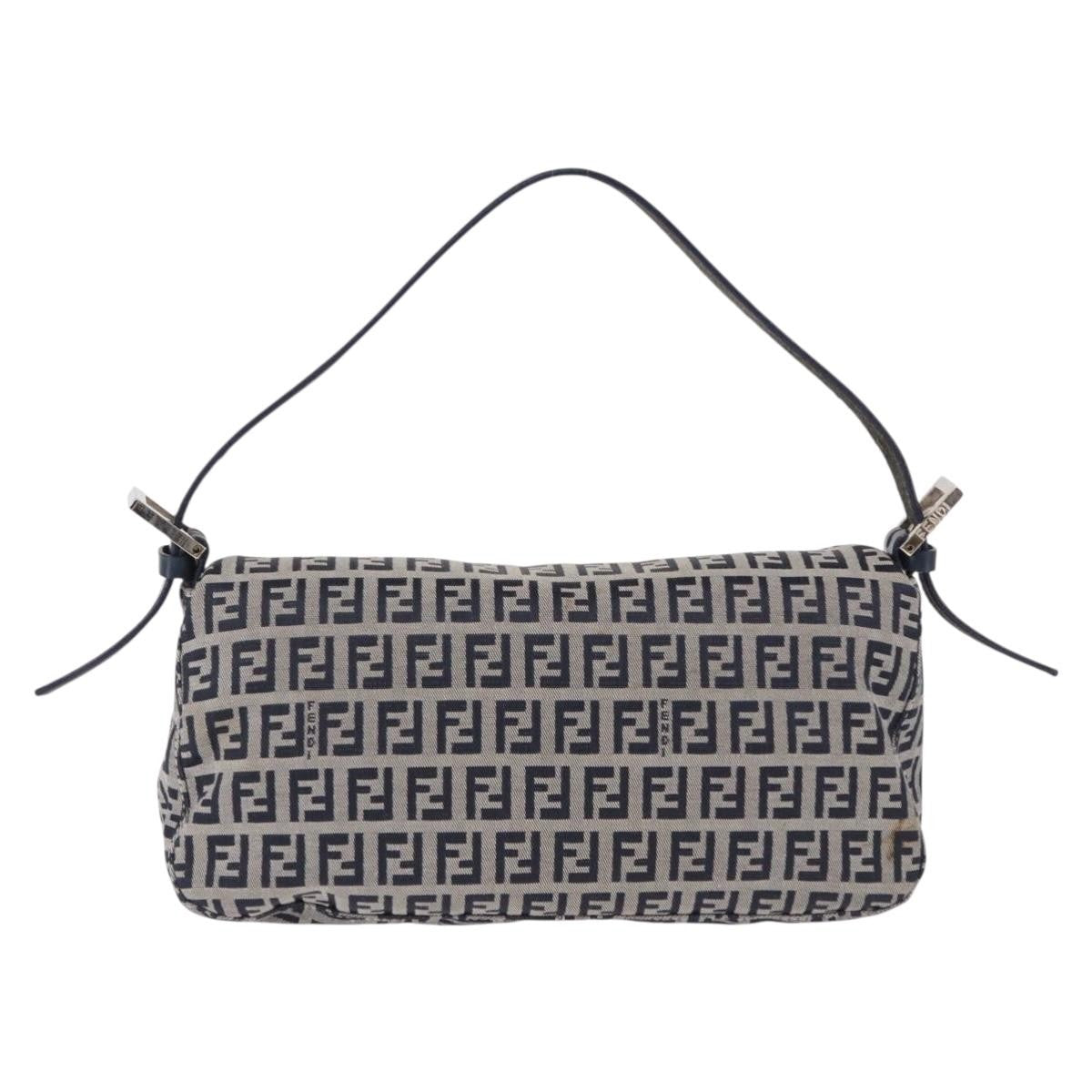 Fendi Baguette Zucchino Canvas Navy Canvas Handbag (Pre-Owned)