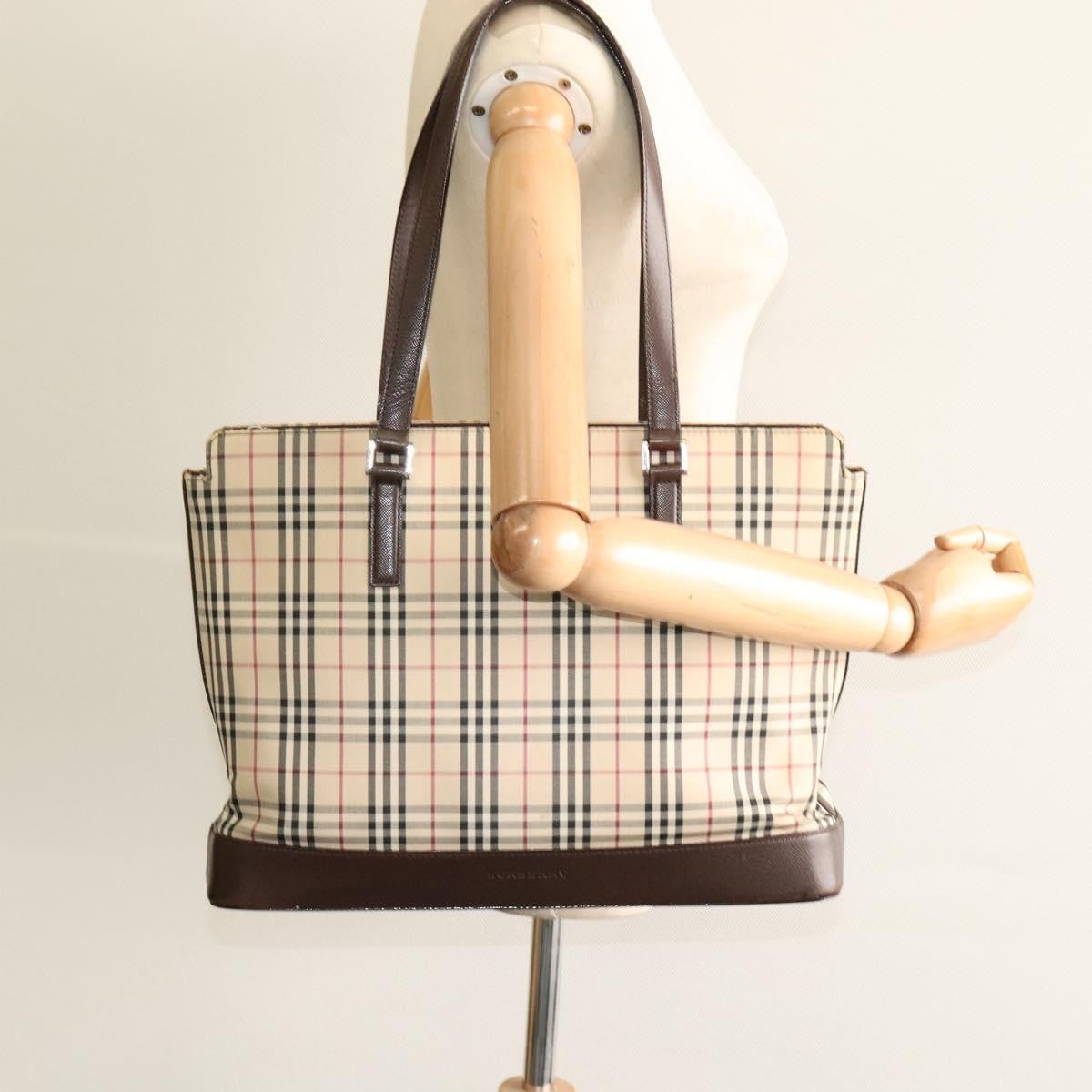 Burberry Nova Check Tote Canvas And Leather Beige Canvas Tote Bag Bag (Pre-Owned)
