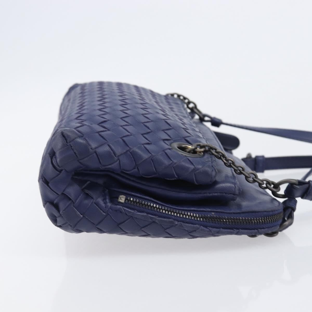 Bottega Veneta Compartment Chain Intrecciato Nappa Blue Leather Shoulder Bag Bag (Pre-Owned)