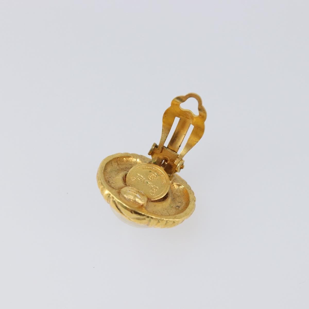 Chanel Vintage Round Clip-On Metal With Faux Pearl Gold Metal Earrings Jewelry (Pre-Owned)