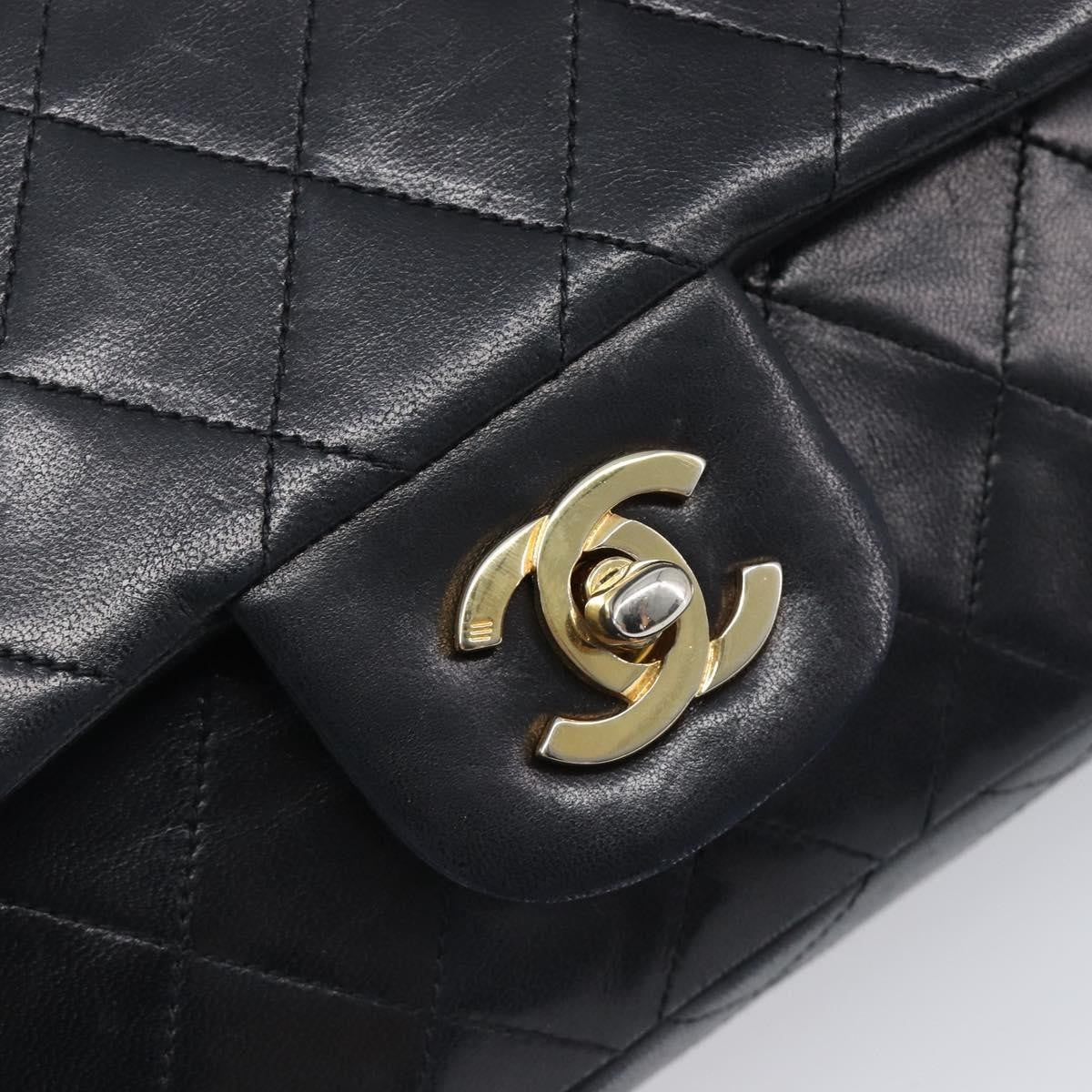 Chanel Vintage Classic Double Flap Quilted Lambskin Black Leather Shoulder Bag Bag (Pre-Owned)