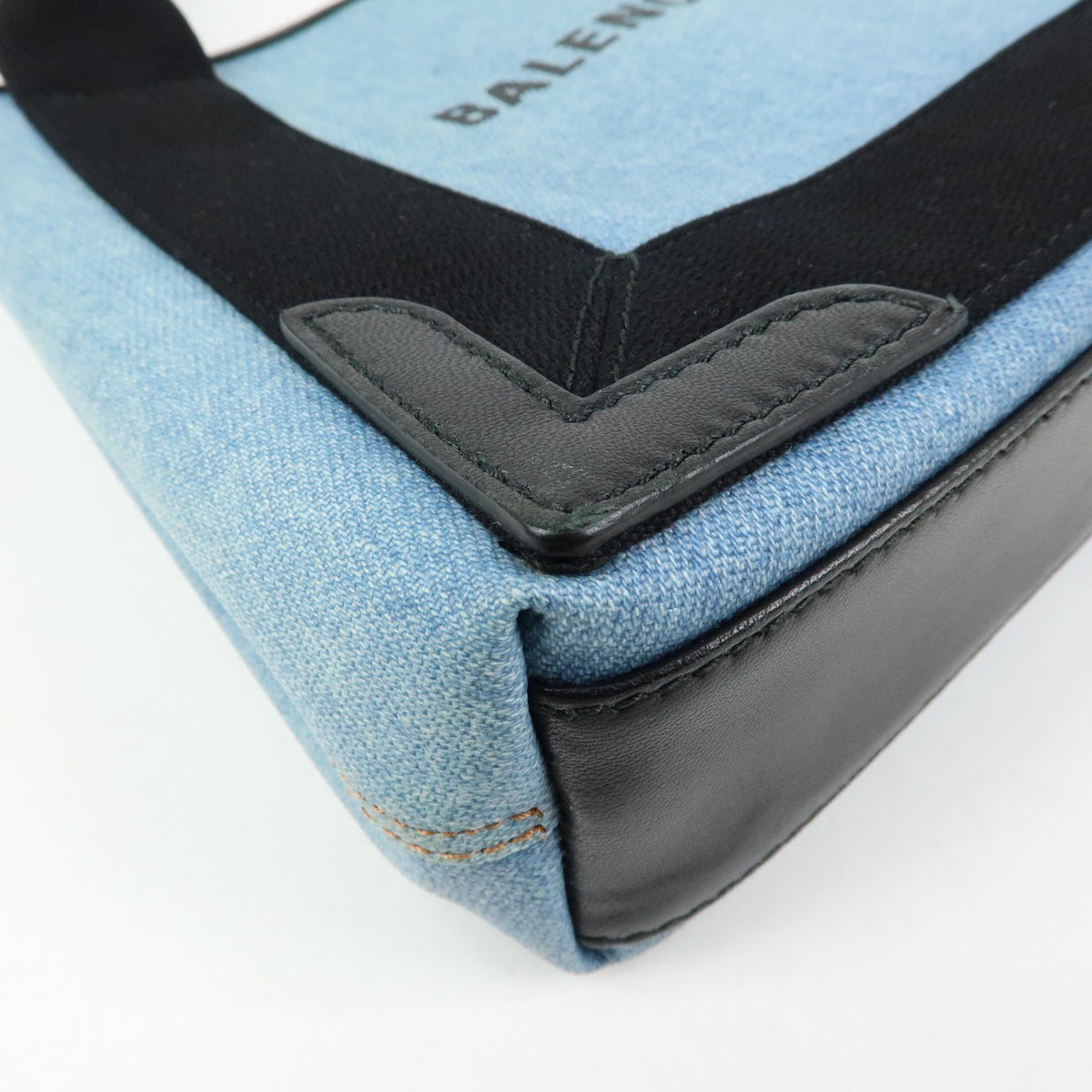 Balenciaga Navy Cabas Coated Denim With Leather Blue Pvc Tote Bag Bag (Pre-Owned)